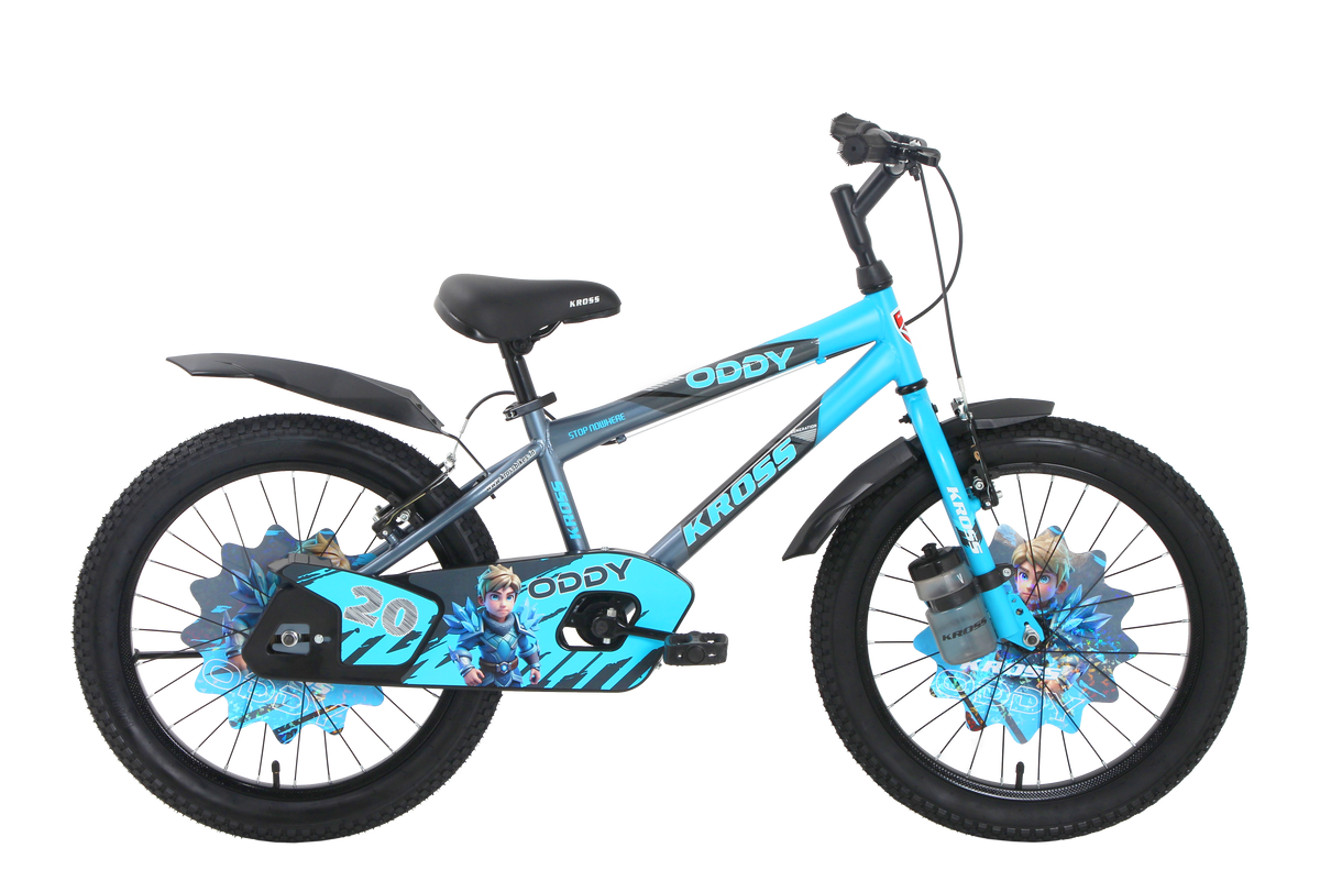 Kross Oddy 20T Kids Bicycle with Training Wheels, V-Brakes, Steel Frame, Blue/Grey