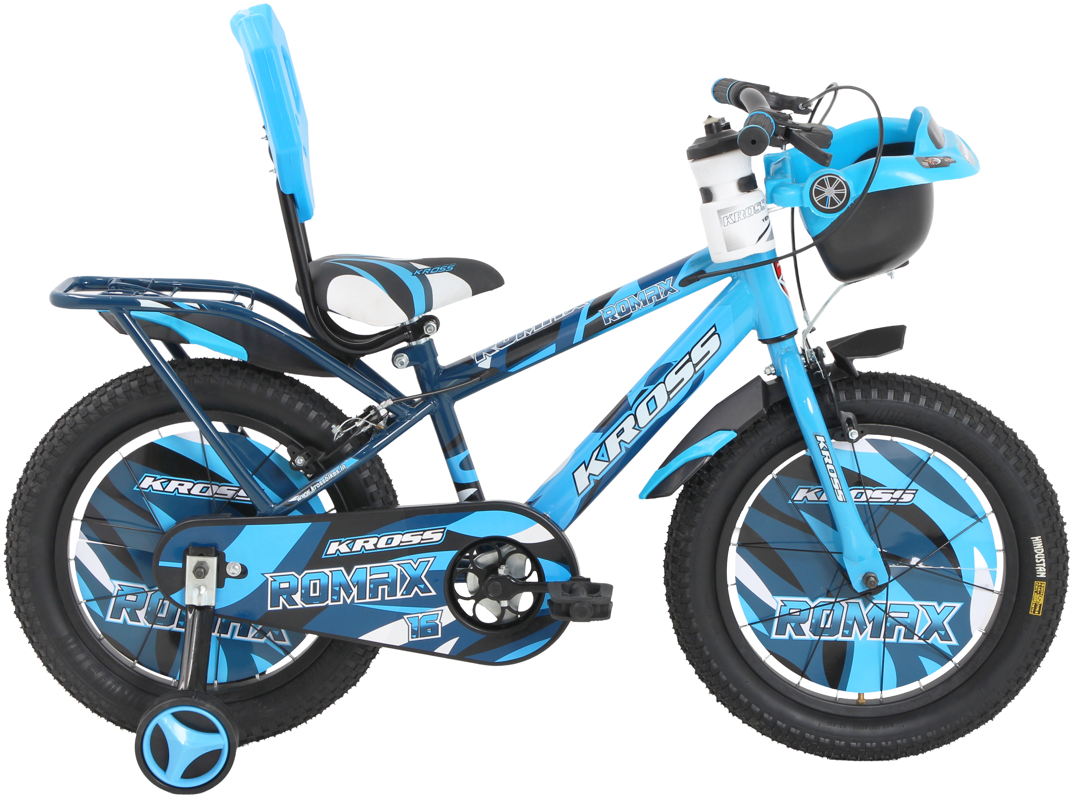 KROSS Romax 16T Kids Bicycle – Single Speed, Dual-Color Steel Frame, Caliper Brakes, Basket, Bottle Holder & Side Supporters (Blue)