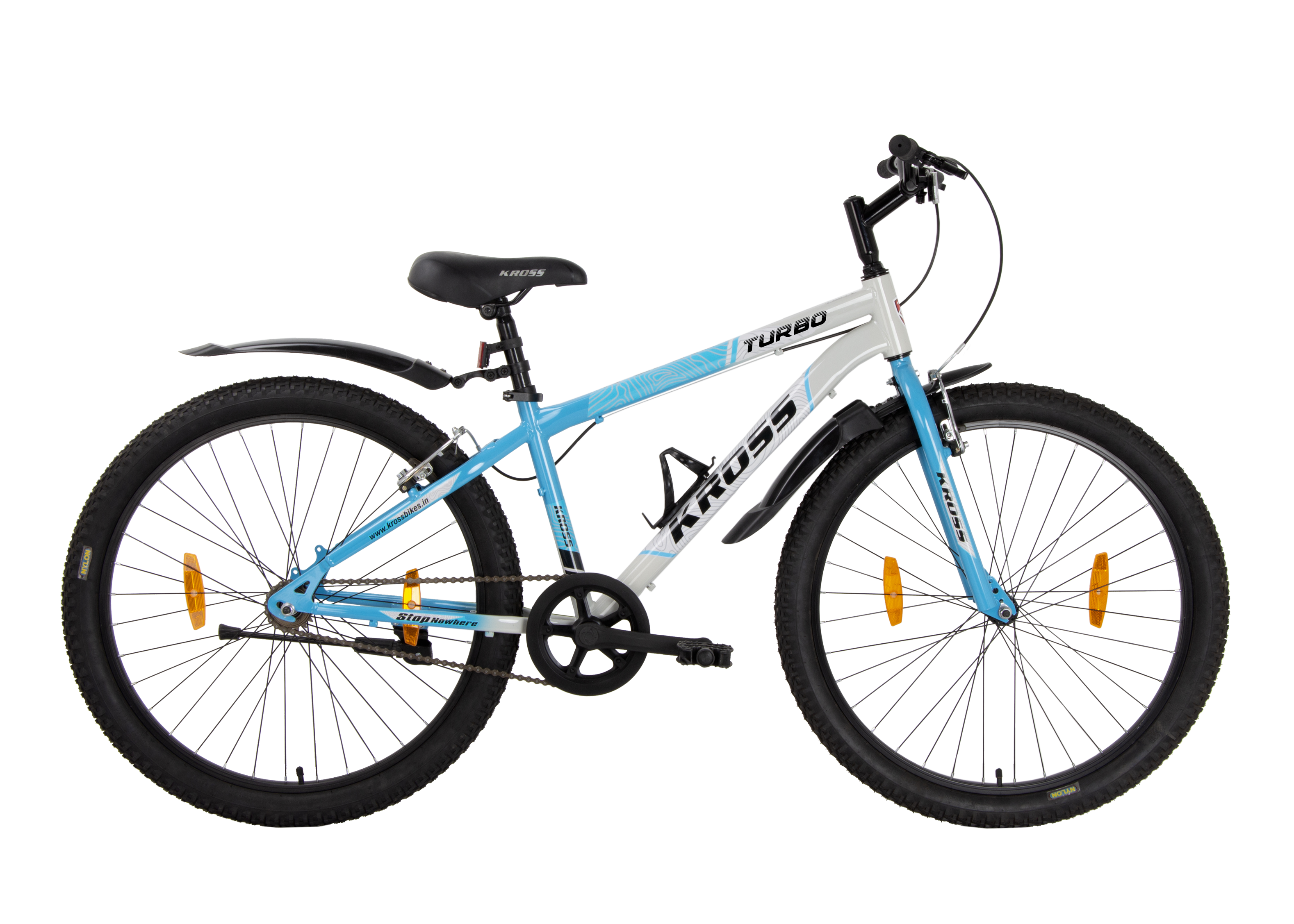 TURBO 26T Single Speed MTB – Rigid Fork, V-Brakes, Double Wall Alloy Rims, 26 × 2.40 Tyres (Blue/Grey)