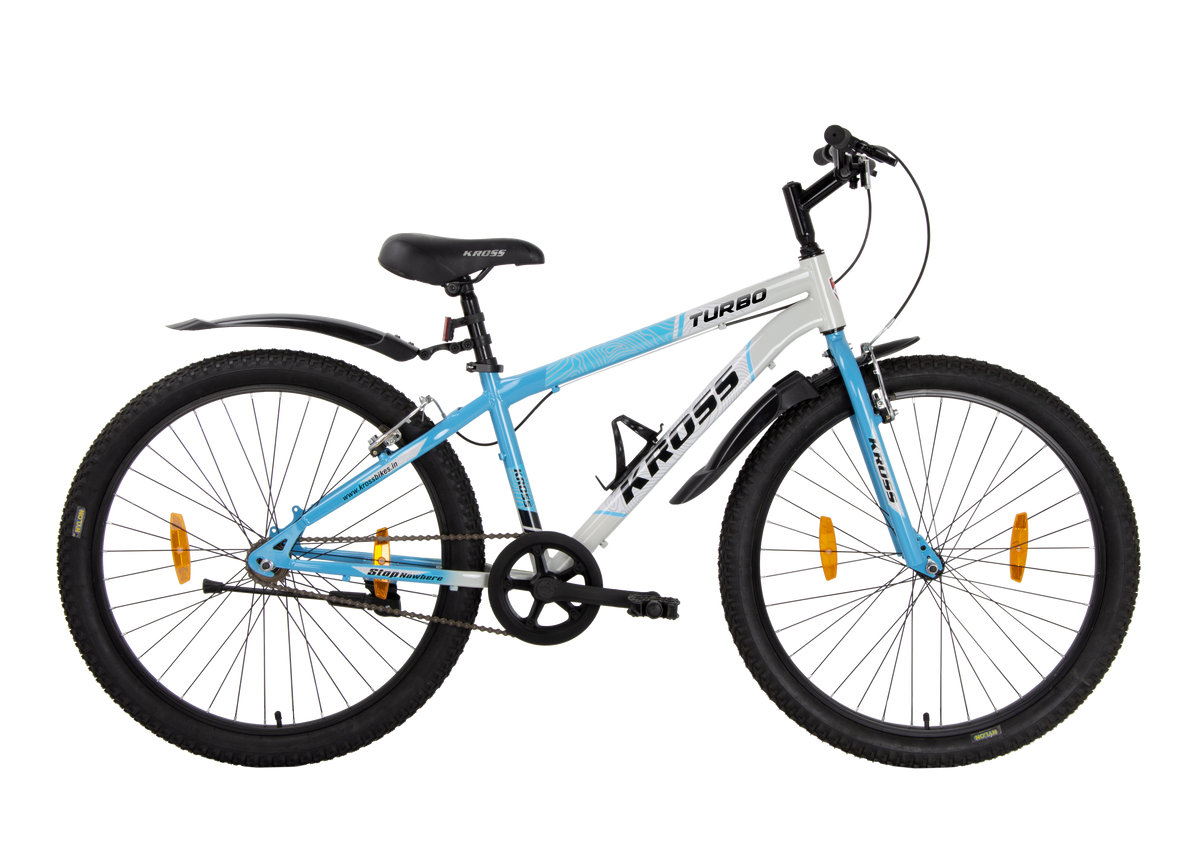 TURBO 26T Single Speed MTB – Rigid Fork, V-Brakes, Double Wall Alloy Rims, 26 × 2.40 Tyres (Blue/Grey)
