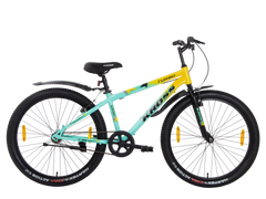 TURBO 26T Single Speed MTB – Rigid Fork, V-Brakes, Double Wall Alloy Rims, 26 × 2.40 Tyres (Yellow/Green)
