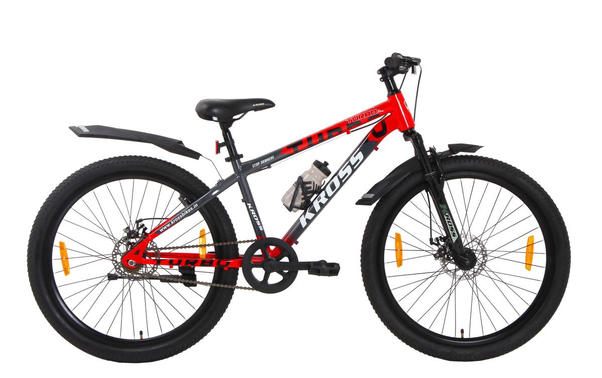 Kross Turbo Pro 26T Steel MTB Single Speed Bicycle with Front & Rear Disc Brakes (26x2.40T, Red Alloy Rims, 14.5” Frame)