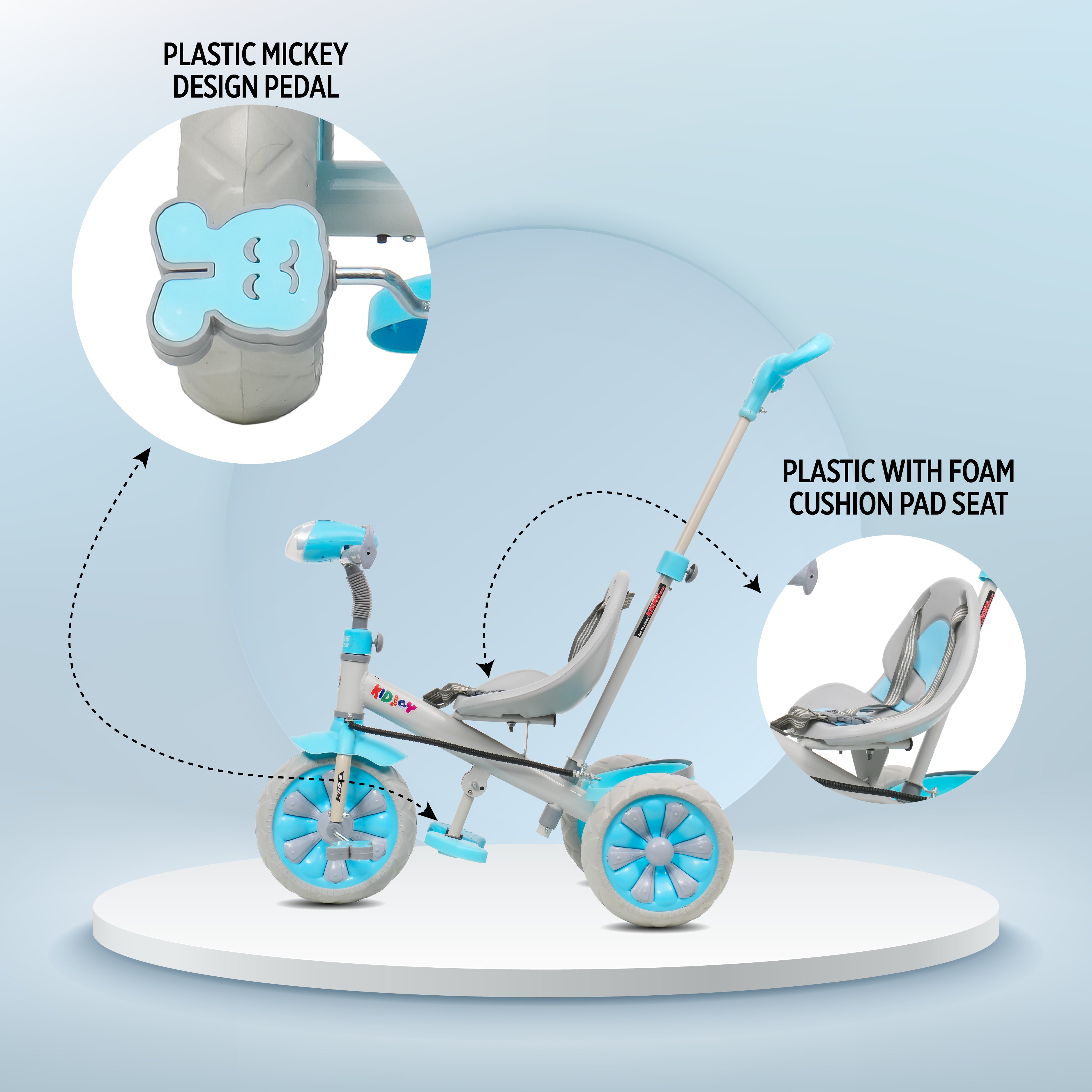 KidJoy 3-in-1 Tricycle with Music, Basket & Parental Handle